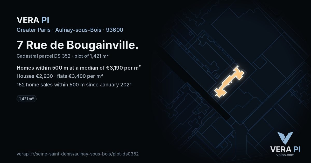 7 Rue de Bougainville, Aulnay-sous-Bois at night – the plot lit, the parcels around coloured by the prices near them