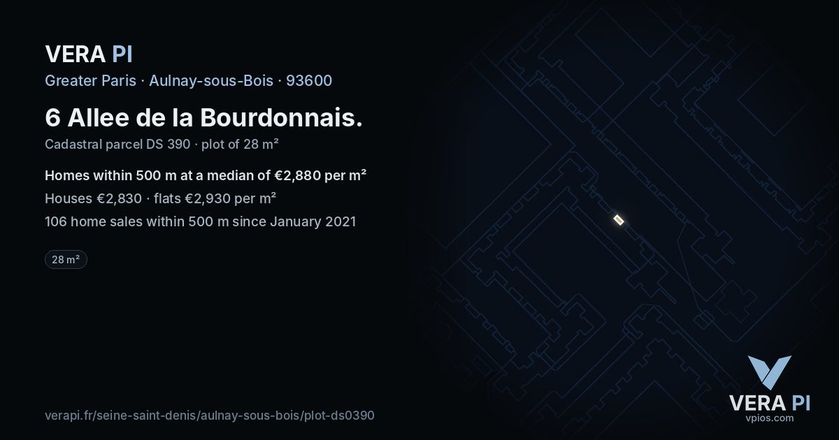 6 Allee de la Bourdonnais, Aulnay-sous-Bois at night – the plot lit, the parcels around coloured by the prices near them