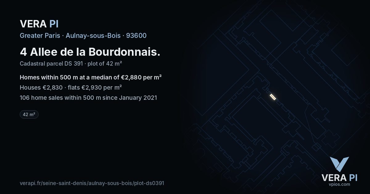 4 Allee de la Bourdonnais, Aulnay-sous-Bois at night – the plot lit, the parcels around coloured by the prices near them