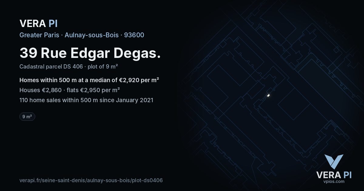 39 Rue Edgar Degas, Aulnay-sous-Bois at night – the plot lit, the parcels around coloured by the prices near them
