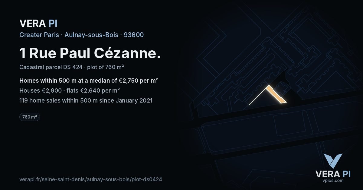1 Rue Paul Cézanne, Aulnay-sous-Bois at night – the plot lit, the parcels around coloured by the prices near them