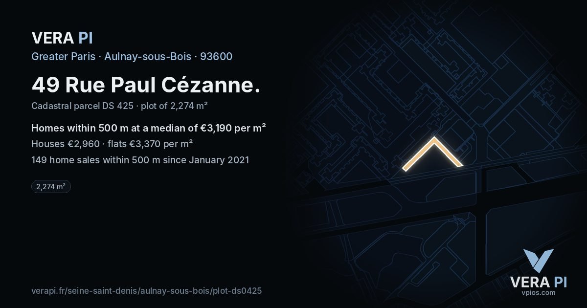 49 Rue Paul Cézanne, Aulnay-sous-Bois at night – the plot lit, the parcels around coloured by the prices near them