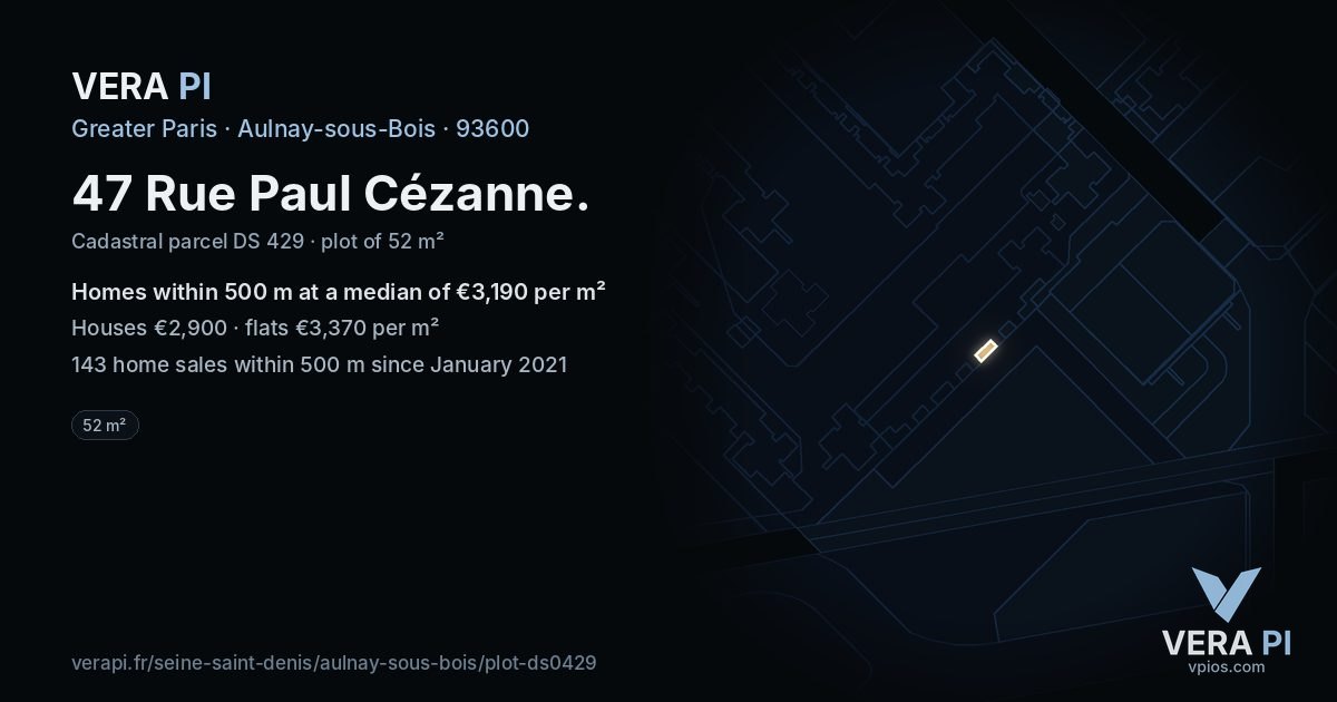 47 Rue Paul Cézanne, Aulnay-sous-Bois at night – the plot lit, the parcels around coloured by the prices near them