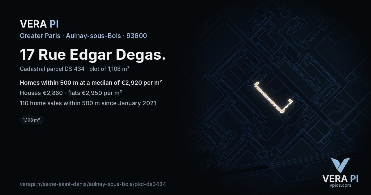17 Rue Edgar Degas, Aulnay-sous-Bois at night – the plot lit, the parcels around coloured by the prices near them