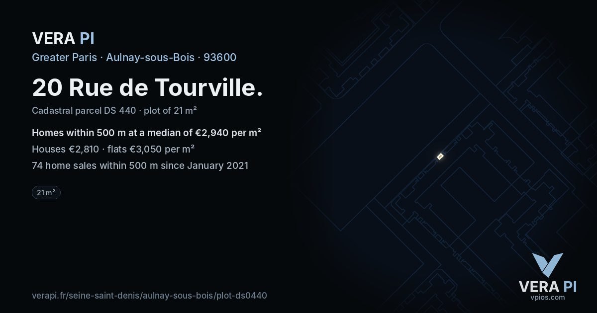 20 Rue de Tourville, Aulnay-sous-Bois at night – the plot lit, the parcels around coloured by the prices near them