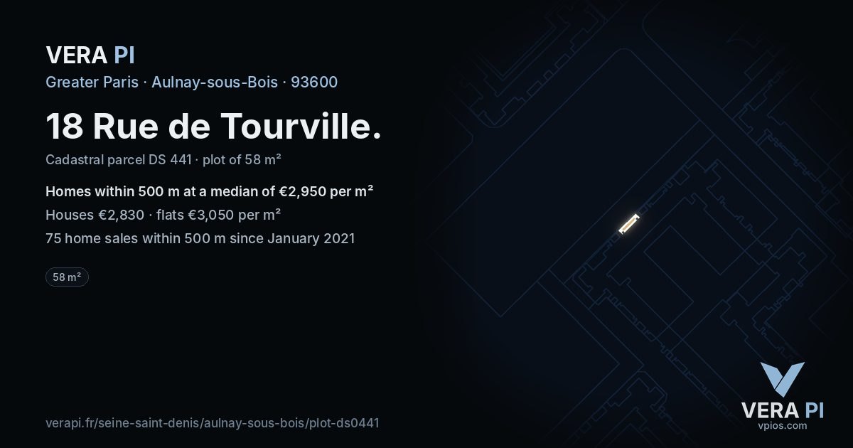 18 Rue de Tourville, Aulnay-sous-Bois at night – the plot lit, the parcels around coloured by the prices near them
