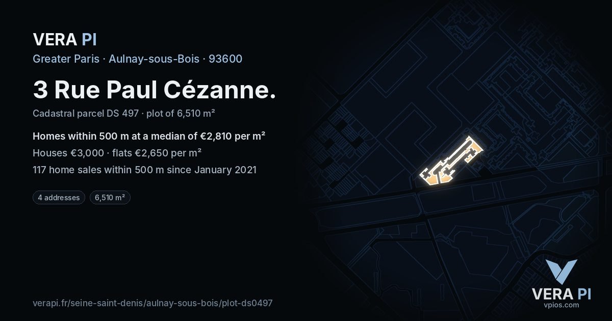 3 Rue Paul Cézanne, Aulnay-sous-Bois at night – the plot lit, the parcels around coloured by the prices near them
