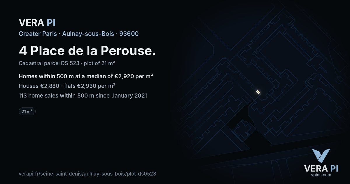4 Place de la Perouse, Aulnay-sous-Bois at night – the plot lit, the parcels around coloured by the prices near them