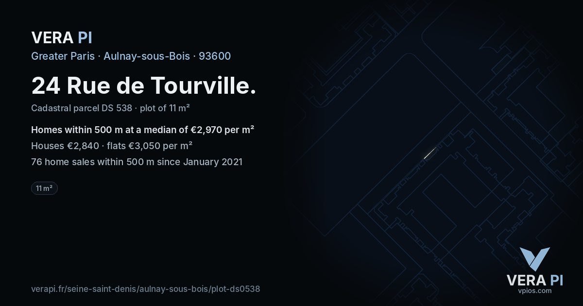 24 Rue de Tourville, Aulnay-sous-Bois at night – the plot lit, the parcels around coloured by the prices near them