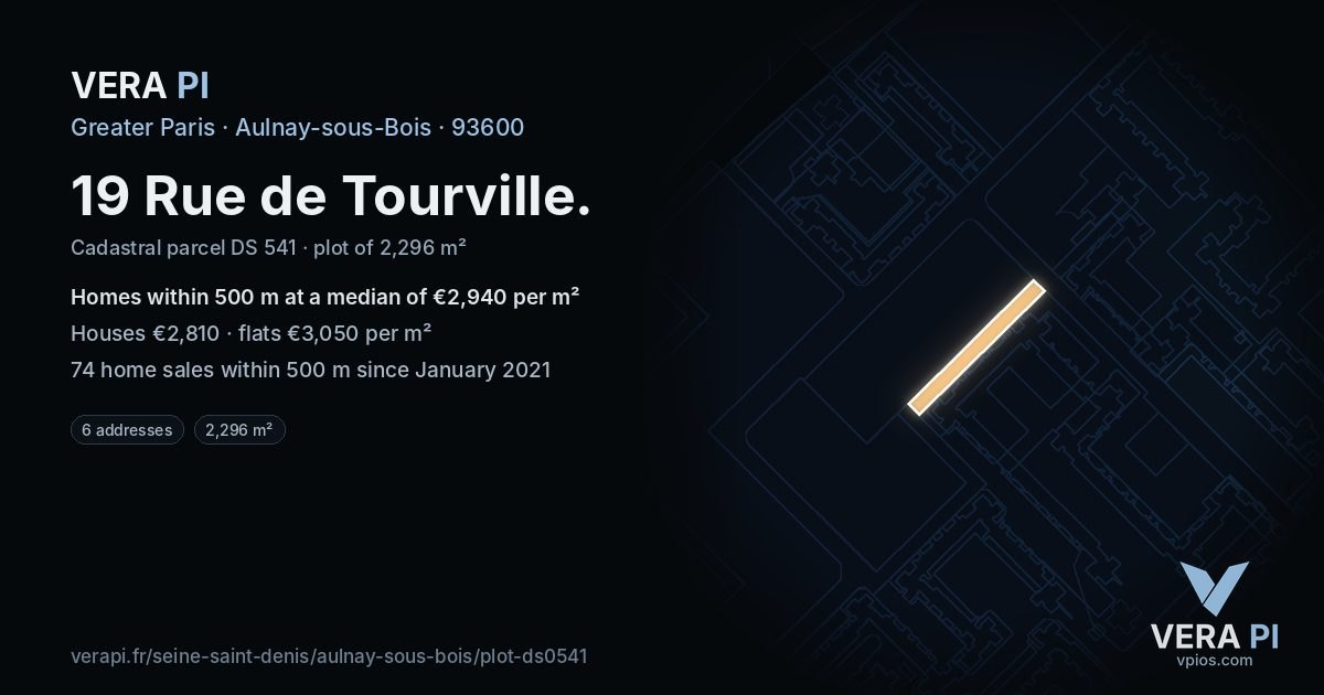 19 Rue de Tourville, Aulnay-sous-Bois at night – the plot lit, the parcels around coloured by the prices near them