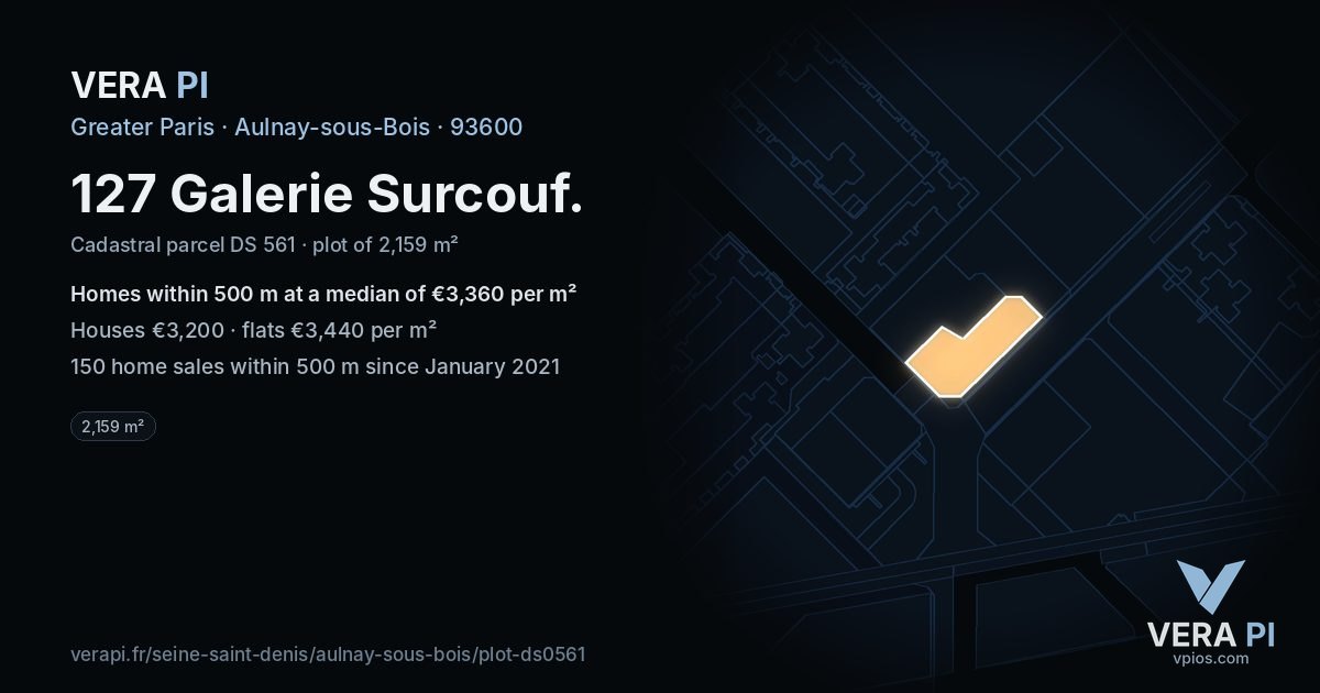 127 Galerie Surcouf, Aulnay-sous-Bois at night – the plot lit, the parcels around coloured by the prices near them