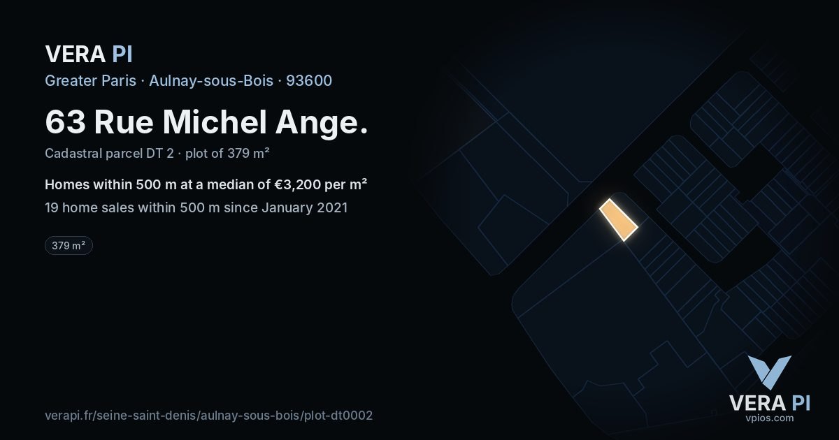 63 Rue Michel Ange, Aulnay-sous-Bois at night – the plot lit, the parcels around coloured by the prices near them