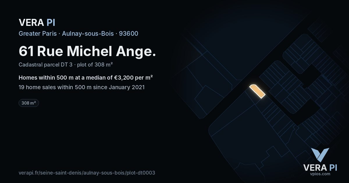 61 Rue Michel Ange, Aulnay-sous-Bois at night – the plot lit, the parcels around coloured by the prices near them