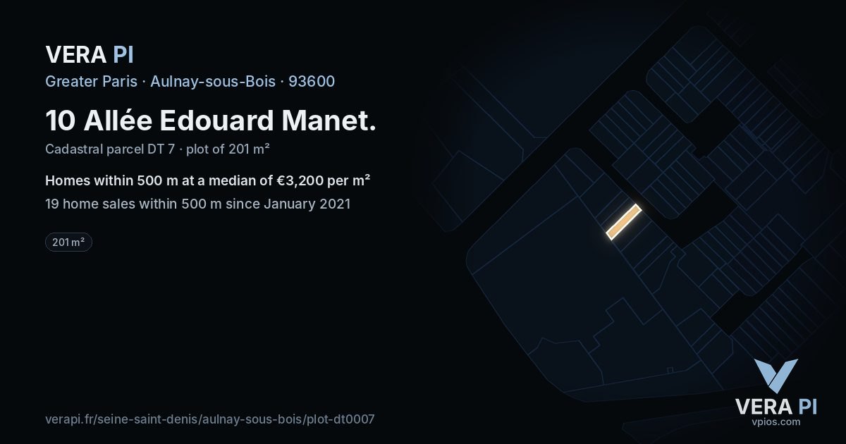 10 Allée Edouard Manet, Aulnay-sous-Bois at night – the plot lit, the parcels around coloured by the prices near them