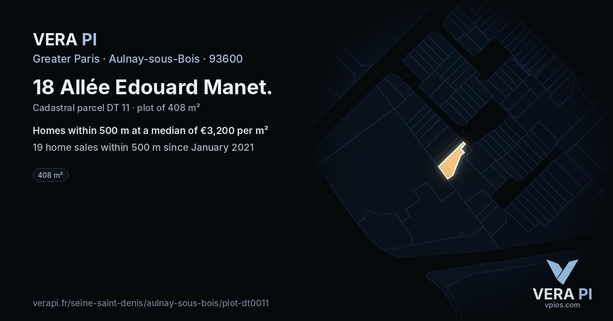 18 Allée Edouard Manet, Aulnay-sous-Bois at night – the plot lit, the parcels around coloured by the prices near them