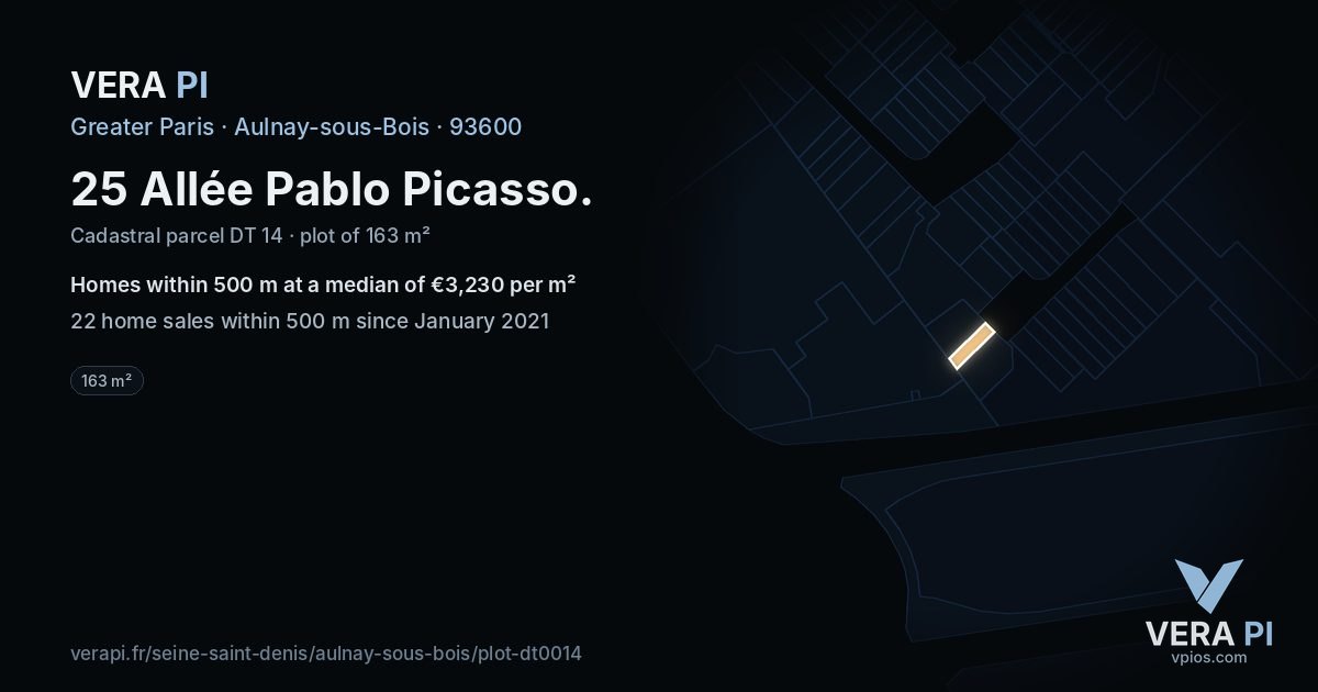 25 Allée Pablo Picasso, Aulnay-sous-Bois at night – the plot lit, the parcels around coloured by the prices near them