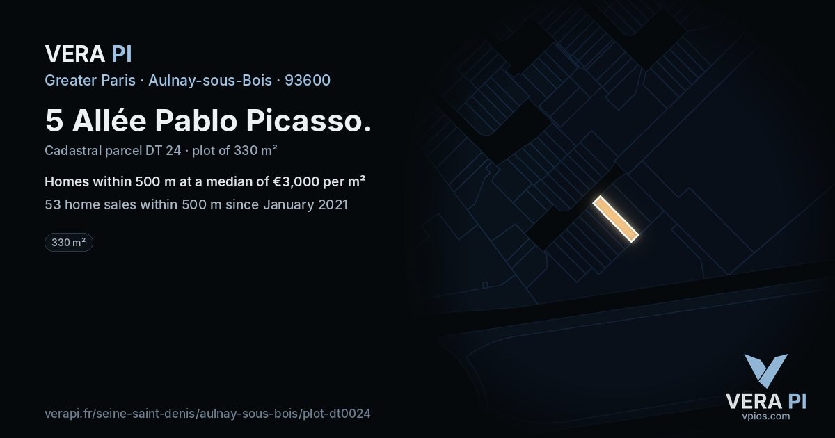 5 Allée Pablo Picasso, Aulnay-sous-Bois at night – the plot lit, the parcels around coloured by the prices near them