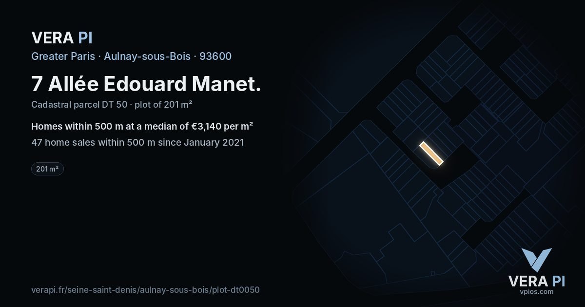 7 Allée Edouard Manet, Aulnay-sous-Bois at night – the plot lit, the parcels around coloured by the prices near them