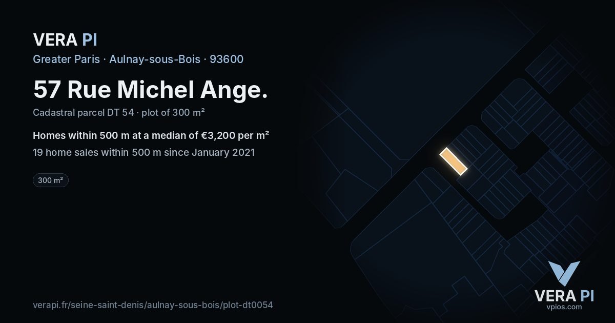 57 Rue Michel Ange, Aulnay-sous-Bois at night – the plot lit, the parcels around coloured by the prices near them