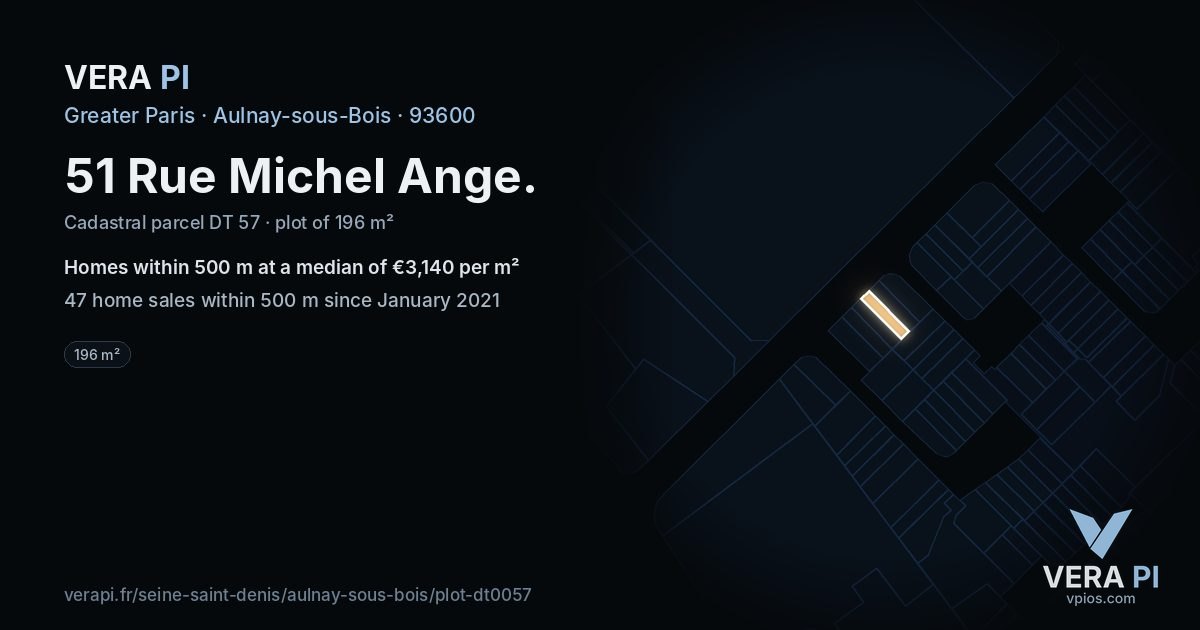 51 Rue Michel Ange, Aulnay-sous-Bois at night – the plot lit, the parcels around coloured by the prices near them
