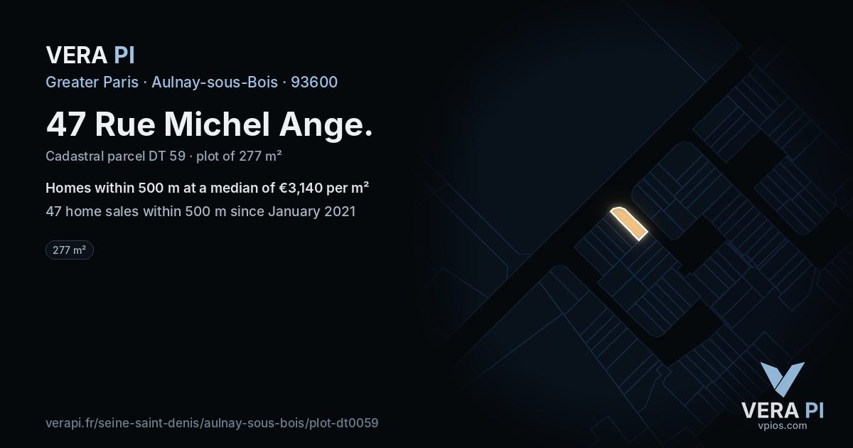 47 Rue Michel Ange, Aulnay-sous-Bois at night – the plot lit, the parcels around coloured by the prices near them