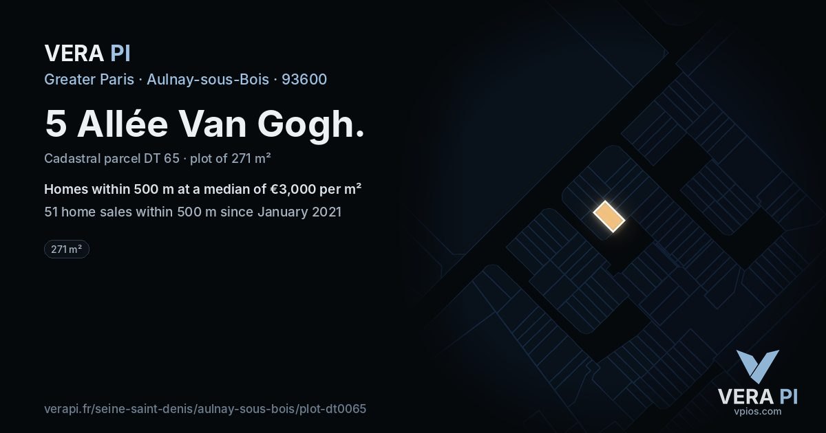 5 Allée Van Gogh, Aulnay-sous-Bois at night – the plot lit, the parcels around coloured by the prices near them