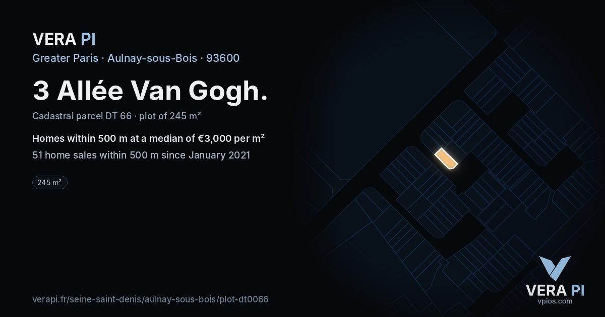 3 Allée Van Gogh, Aulnay-sous-Bois at night – the plot lit, the parcels around coloured by the prices near them