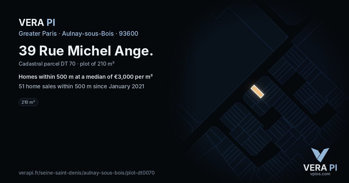 39 Rue Michel Ange, Aulnay-sous-Bois at night – the plot lit, the parcels around coloured by the prices near them