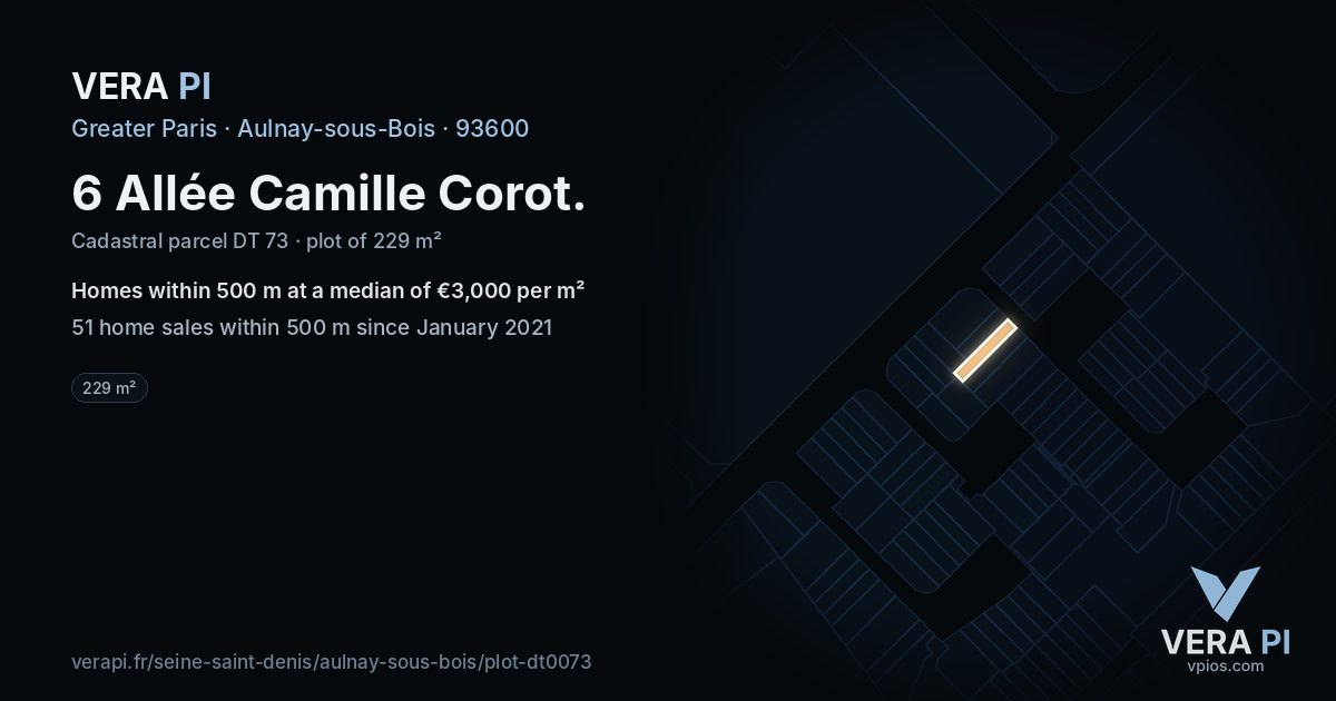 6 Allée Camille Corot, Aulnay-sous-Bois at night – the plot lit, the parcels around coloured by the prices near them