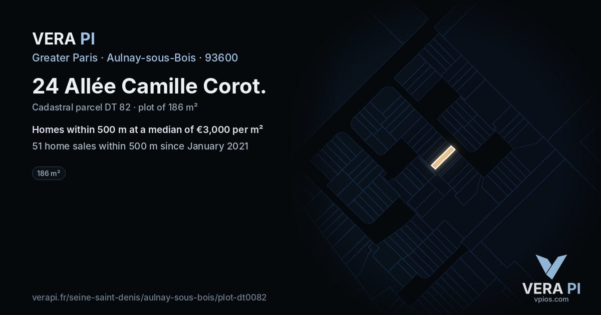 24 Allée Camille Corot, Aulnay-sous-Bois at night – the plot lit, the parcels around coloured by the prices near them