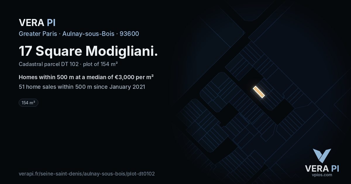 17 Square Modigliani, Aulnay-sous-Bois at night – the plot lit, the parcels around coloured by the prices near them