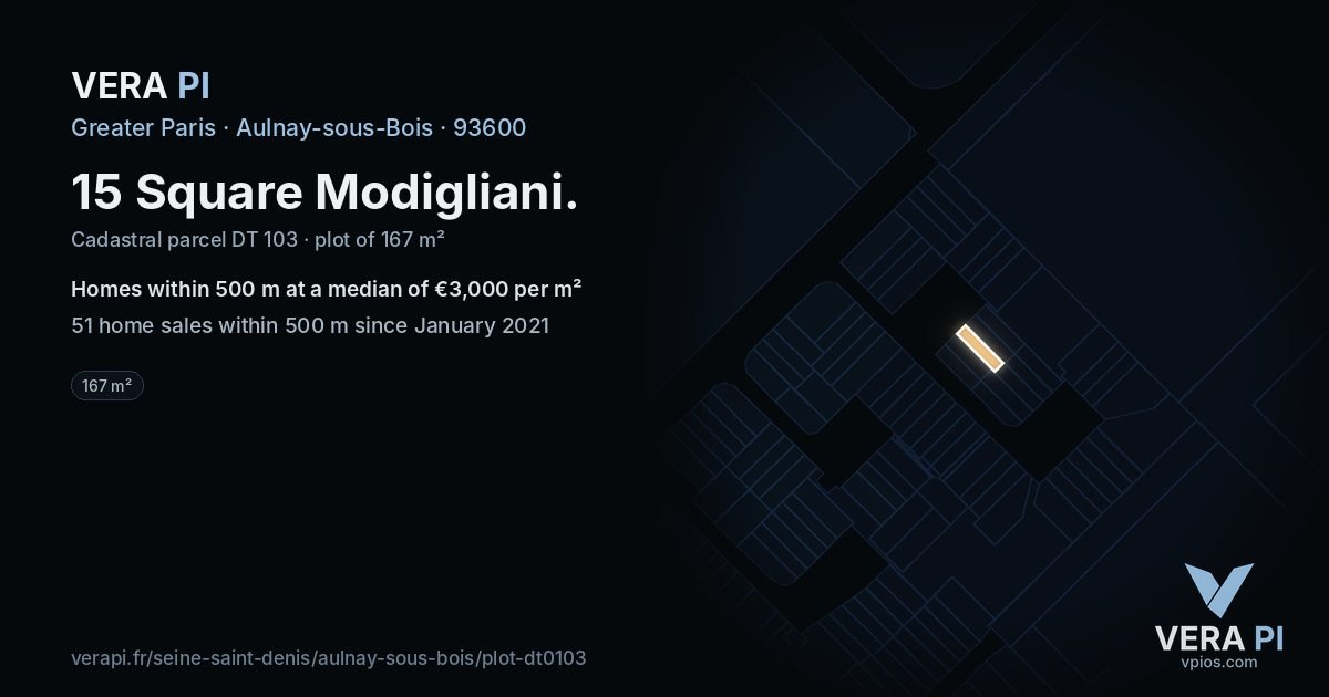 15 Square Modigliani, Aulnay-sous-Bois at night – the plot lit, the parcels around coloured by the prices near them