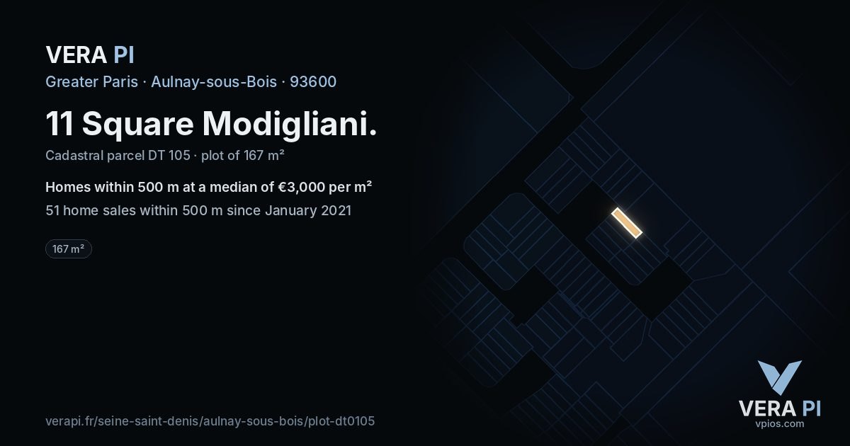 11 Square Modigliani, Aulnay-sous-Bois at night – the plot lit, the parcels around coloured by the prices near them