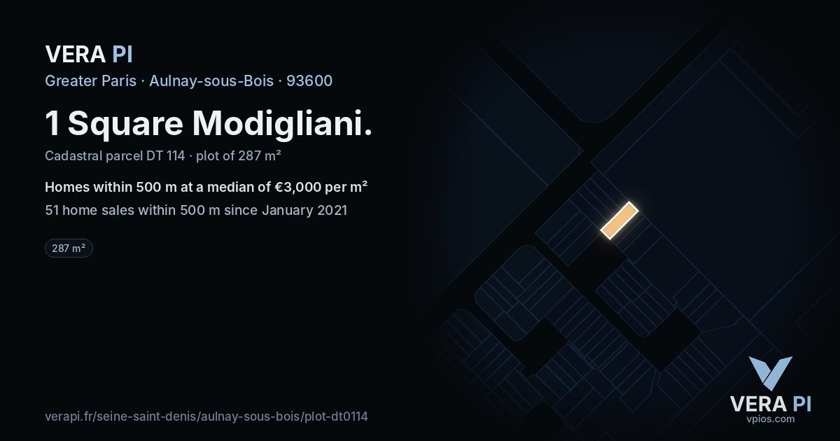 1 Square Modigliani, Aulnay-sous-Bois at night – the plot lit, the parcels around coloured by the prices near them