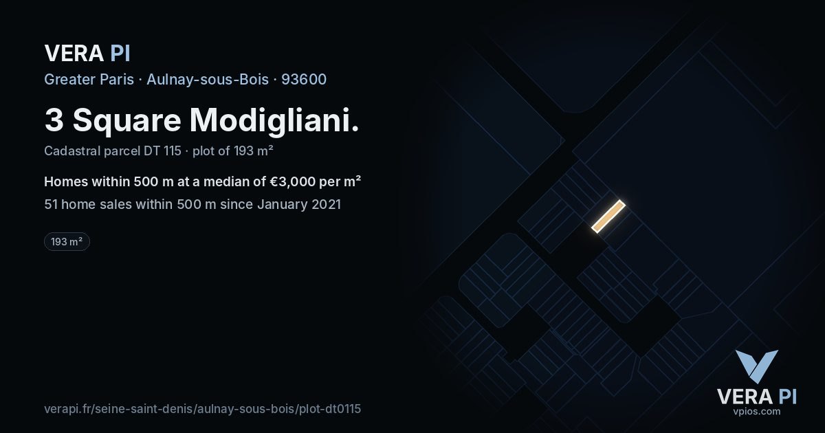 3 Square Modigliani, Aulnay-sous-Bois at night – the plot lit, the parcels around coloured by the prices near them