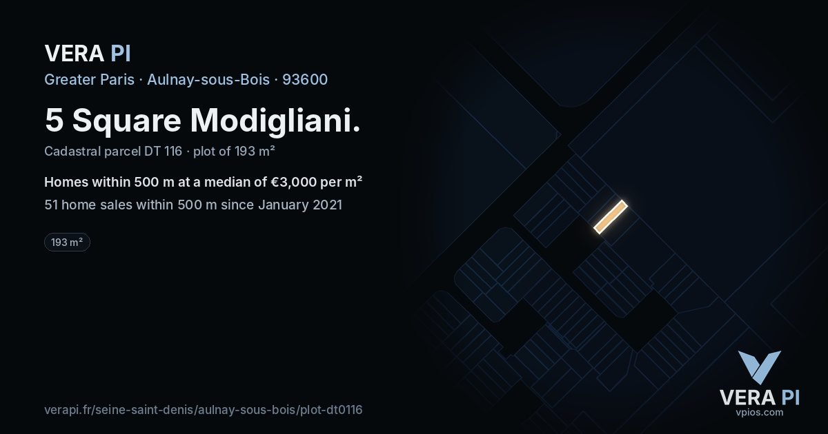 5 Square Modigliani, Aulnay-sous-Bois at night – the plot lit, the parcels around coloured by the prices near them