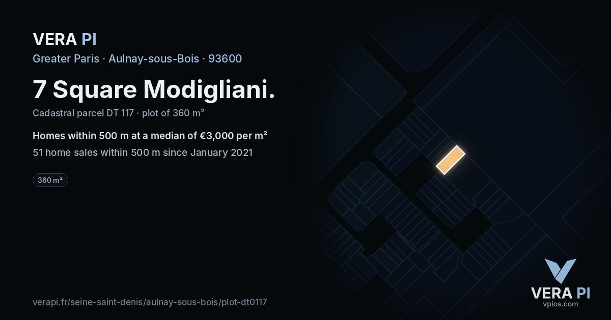 7 Square Modigliani, Aulnay-sous-Bois at night – the plot lit, the parcels around coloured by the prices near them
