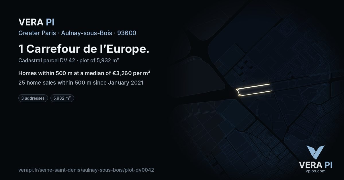 1 Carrefour de l’Europe, Aulnay-sous-Bois at night – the plot lit, the parcels around coloured by the prices near them