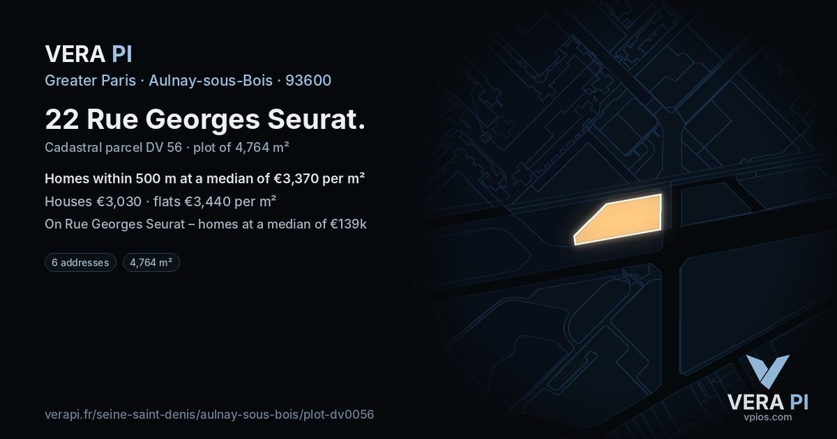 22 Rue Georges Seurat, Aulnay-sous-Bois at night – the plot lit, the parcels around coloured by the prices near them