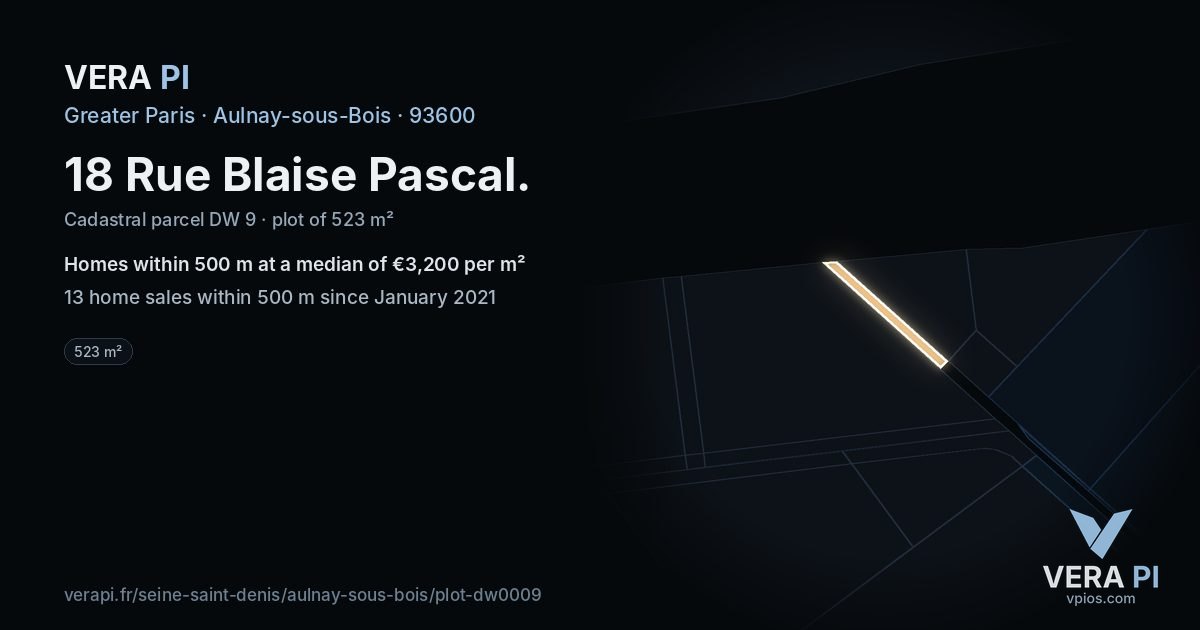 18 Rue Blaise Pascal, Aulnay-sous-Bois at night – the plot lit, the parcels around coloured by the prices near them
