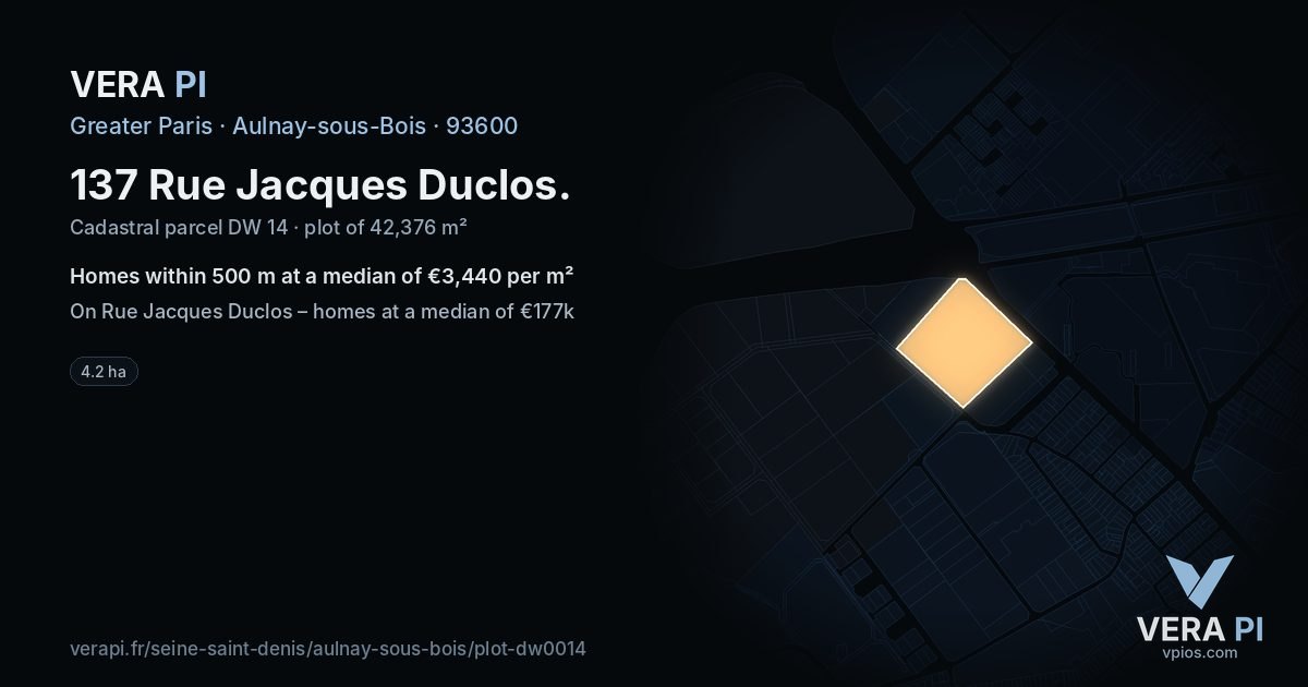 137 Rue Jacques Duclos, Aulnay-sous-Bois at night – the plot lit, the parcels around coloured by the prices near them