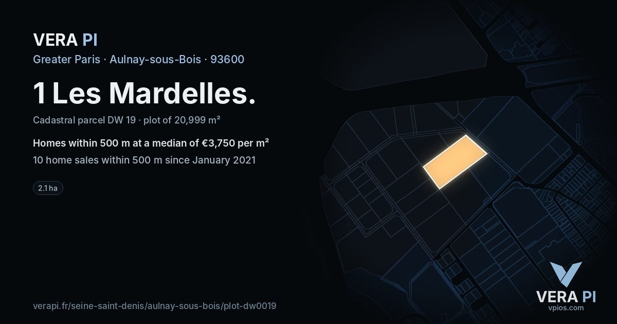 1 Les Mardelles, Aulnay-sous-Bois at night – the plot lit, the parcels around coloured by the prices near them