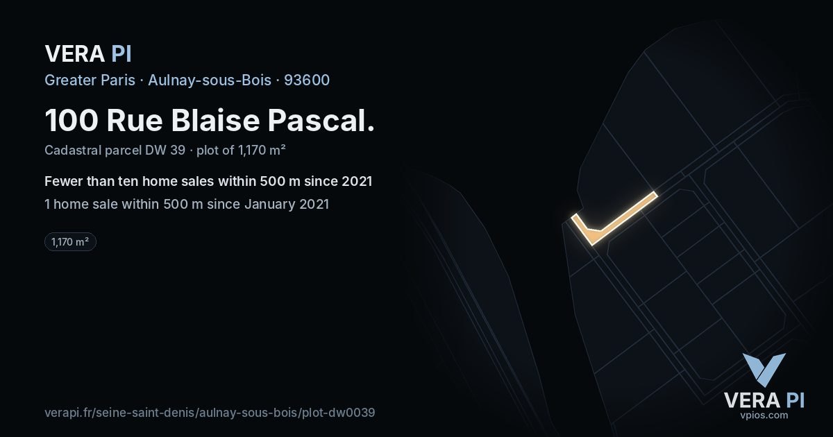 100 Rue Blaise Pascal, Aulnay-sous-Bois at night – the plot lit, the parcels around coloured by the prices near them