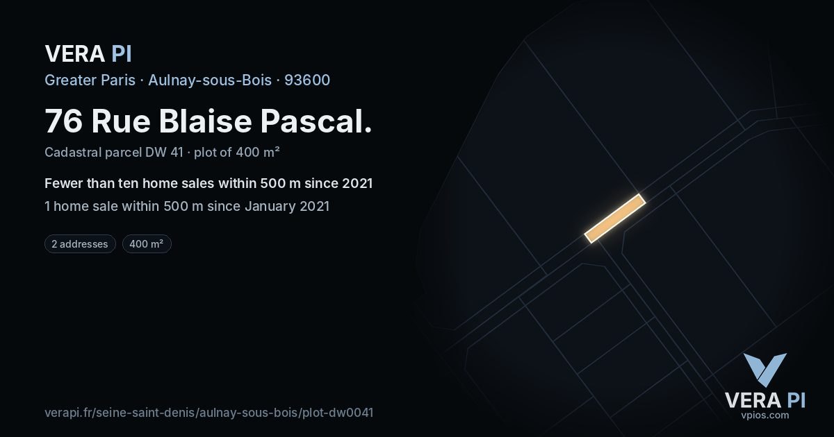 76 Rue Blaise Pascal, Aulnay-sous-Bois at night – the plot lit, the parcels around coloured by the prices near them
