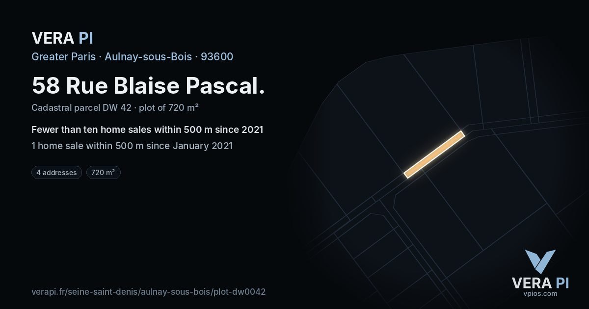 58 Rue Blaise Pascal, Aulnay-sous-Bois at night – the plot lit, the parcels around coloured by the prices near them