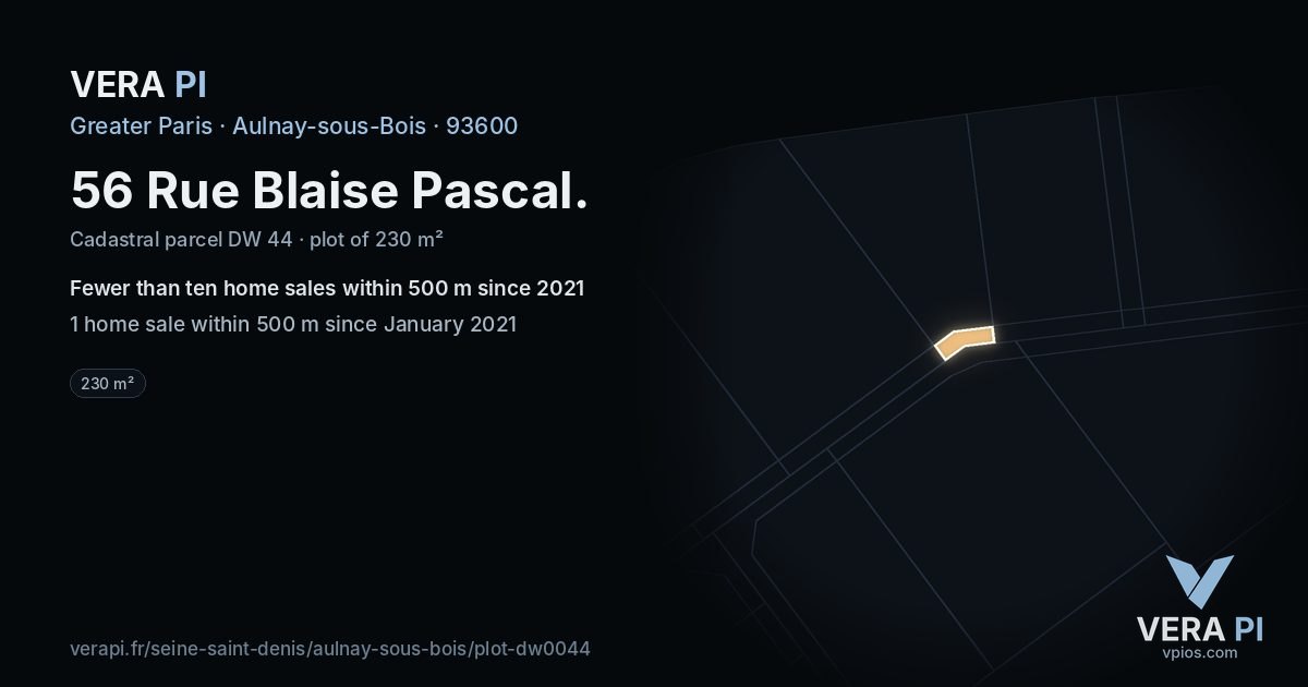 56 Rue Blaise Pascal, Aulnay-sous-Bois at night – the plot lit, the parcels around coloured by the prices near them