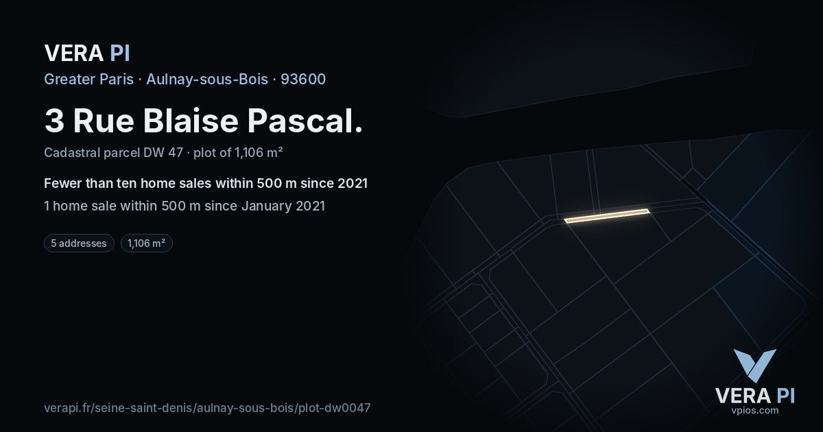 3 Rue Blaise Pascal, Aulnay-sous-Bois at night – the plot lit, the parcels around coloured by the prices near them