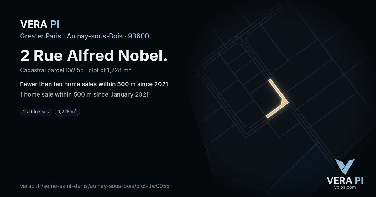 2 Rue Alfred Nobel, Aulnay-sous-Bois at night – the plot lit, the parcels around coloured by the prices near them