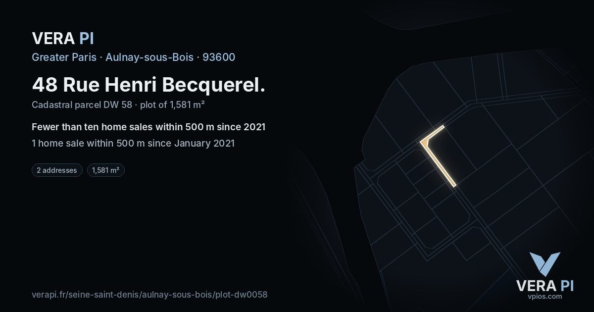 48 Rue Henri Becquerel, Aulnay-sous-Bois at night – the plot lit, the parcels around coloured by the prices near them