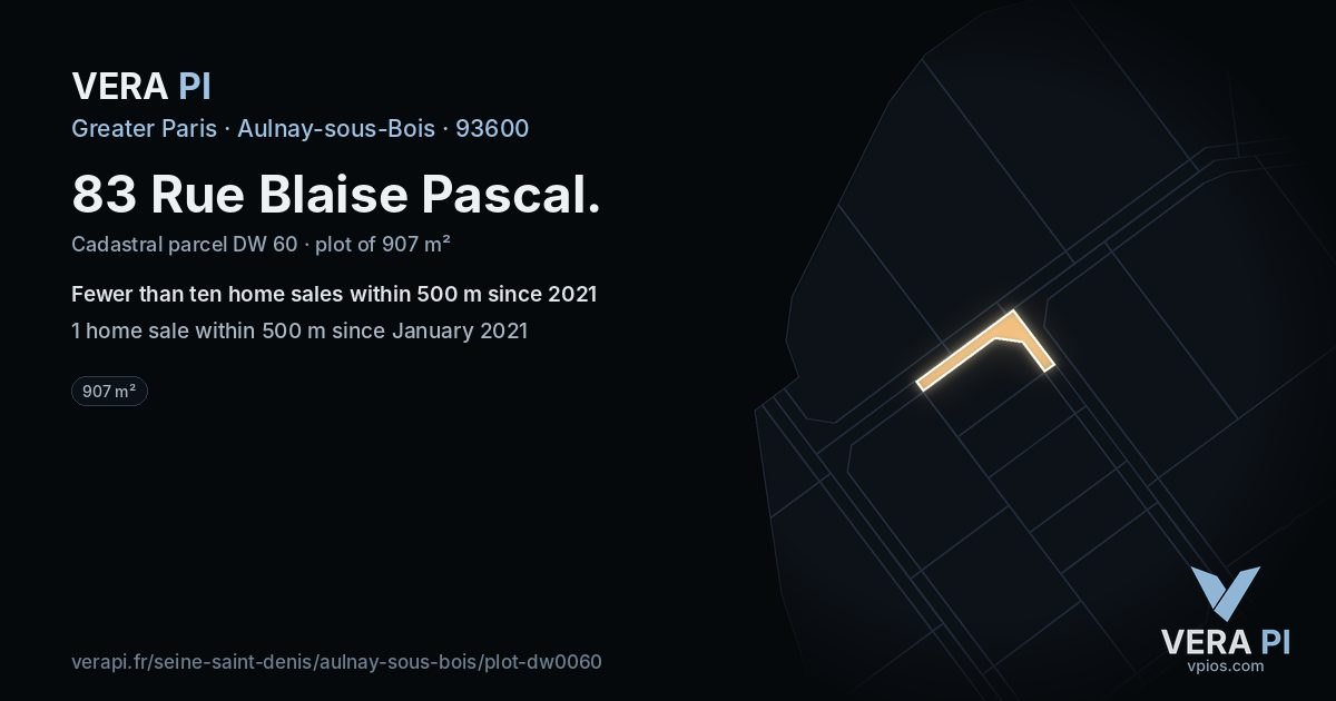 83 Rue Blaise Pascal, Aulnay-sous-Bois at night – the plot lit, the parcels around coloured by the prices near them